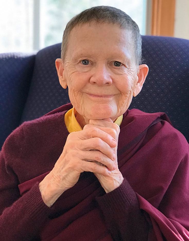 Trained in the Tibetan Vajrayana tradition, Pema Chödrön is one of the world’s leading Buddhist teachers. A fully-ordained nun, she is committed to helping establish the Buddhist monastic tradition in the West. Photo by Margie Rodgers